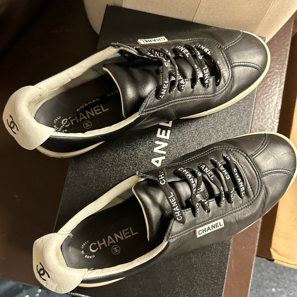 Chanel Low Top Black Leather Sneakers - Picture 7 of 10